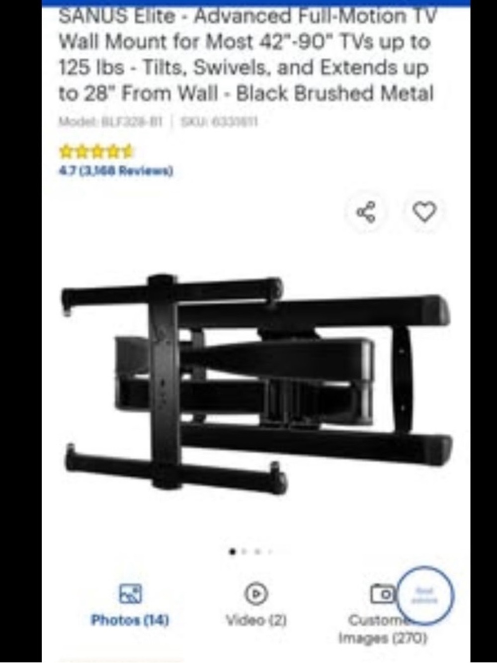 SANUS Elite Full-Motion TV Wall Mount - Black